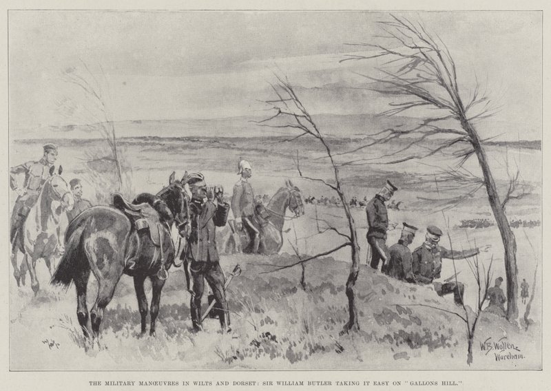 Les manœuvres militaires dans le Wiltshire et le Dorset, Sir William Butler se reposant sur Gallons Hill - William Barnes Wollen