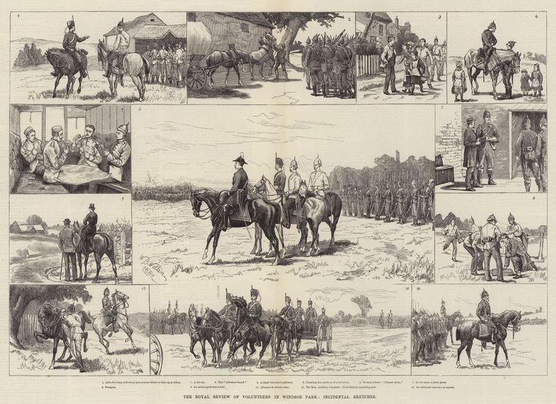 La revue royale des volontaires dans le parc de Windsor, croquis incidentaux - William Barnes Wollen