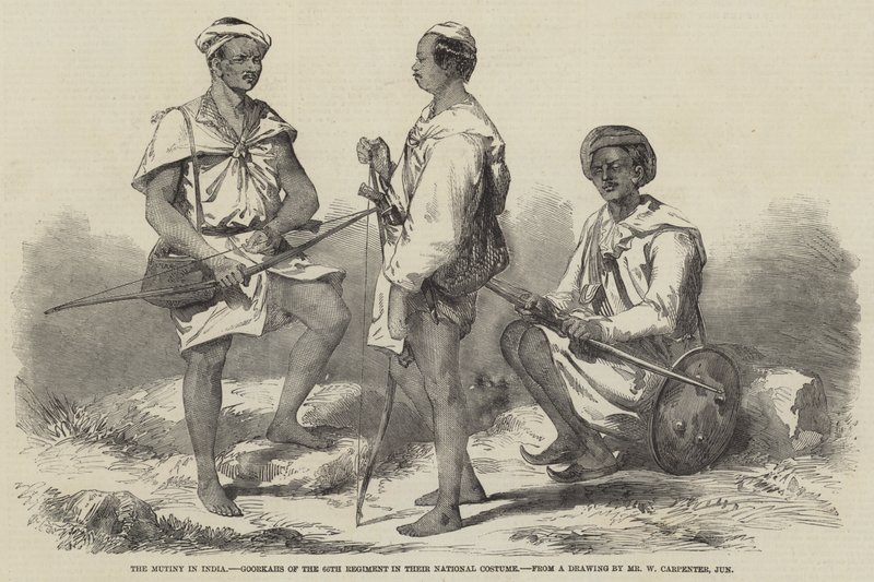 La Mutinerie en Inde, Goorkahs du 66e Régiment en costume national - William Carpenter