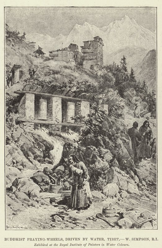 Roues de prière bouddhistes, actionnées par l