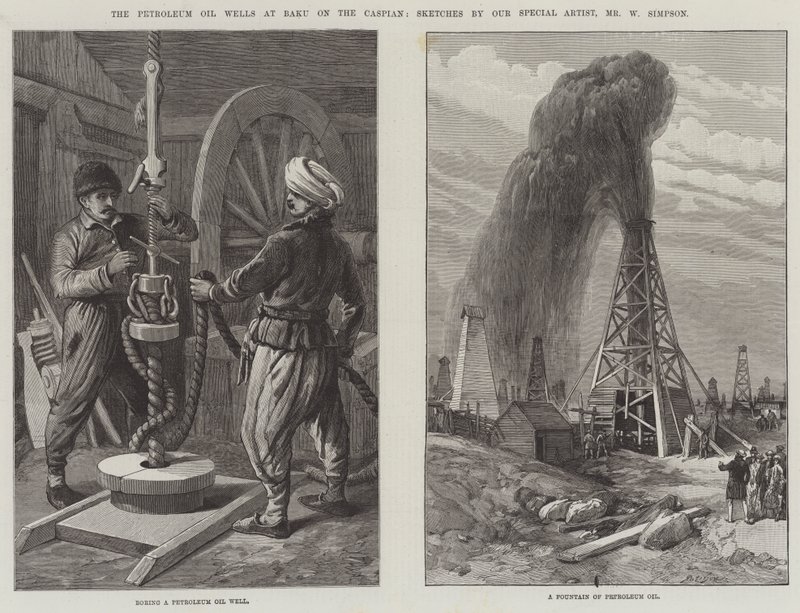 Les Puits de pétrole de Bakou sur la mer Caspienne - William Crimea Simpson