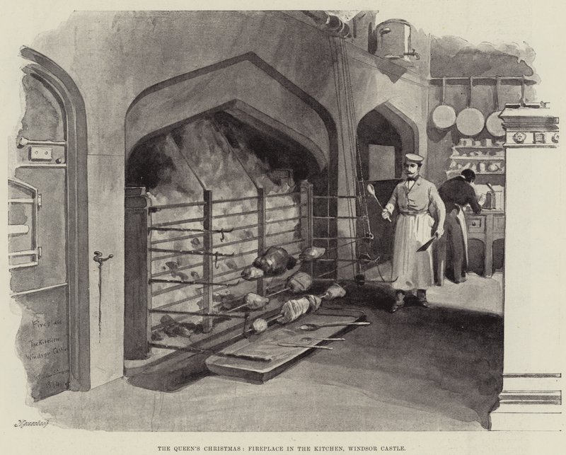 Noël de la Reine, cheminée dans la cuisine, château de Windsor - William Crimea Simpson