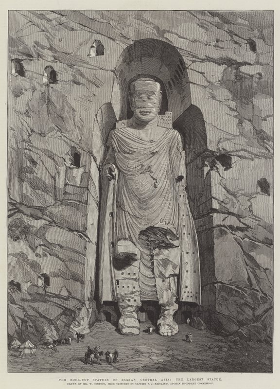 Les statues taillées dans la roche de Bamian, Asie centrale, la plus grande statue - William Crimea Simpson