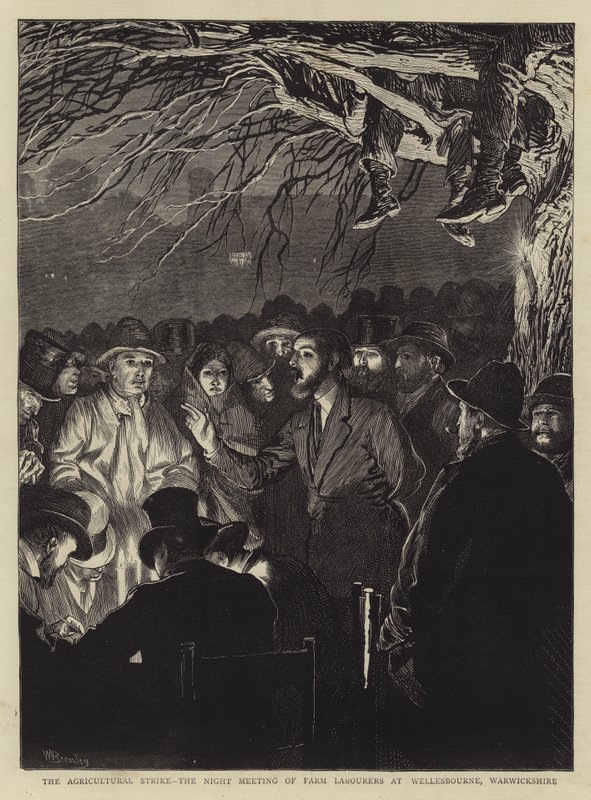 La grève agricole, la réunion nocturne des ouvriers agricoles à Wellesbourne, Warwickshire - William III Bromley