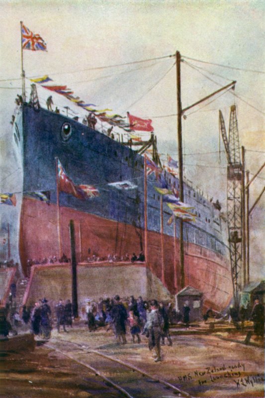 Croiseur de bataille Nouvelle-Zélande sur les stocks, 1912 - William Lionel Wyllie
