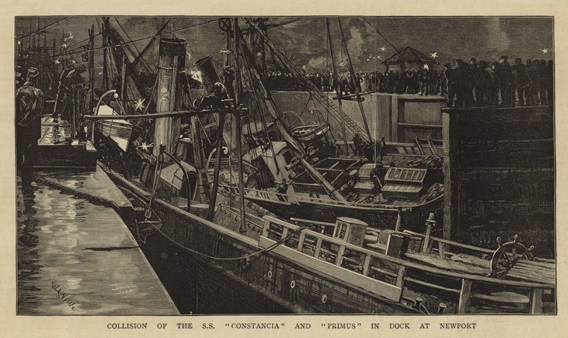 Collision du SS Constancia et Primus dans le dock à Newport - William Lionel Wyllie