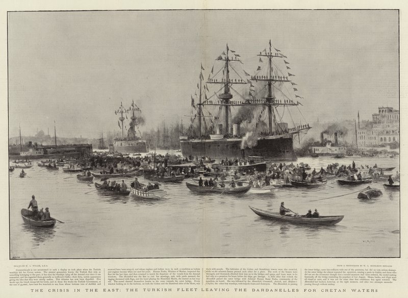 La crise en Orient, la flotte turque quittant les Dardanelles pour les eaux crétoises - William Lionel Wyllie