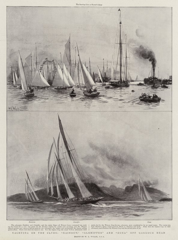 Yachting sur le Clyde, Rainbow, Gleniffer et Bona au large de Garroch Head - William Lionel Wyllie