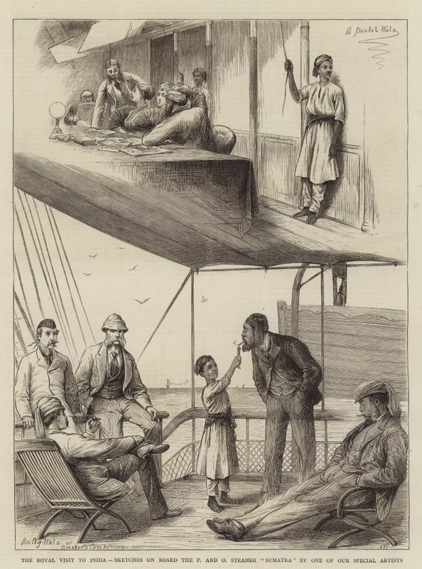 La visite royale en Inde, croquis à bord du paquebot P et O Sumatra - William Ralston