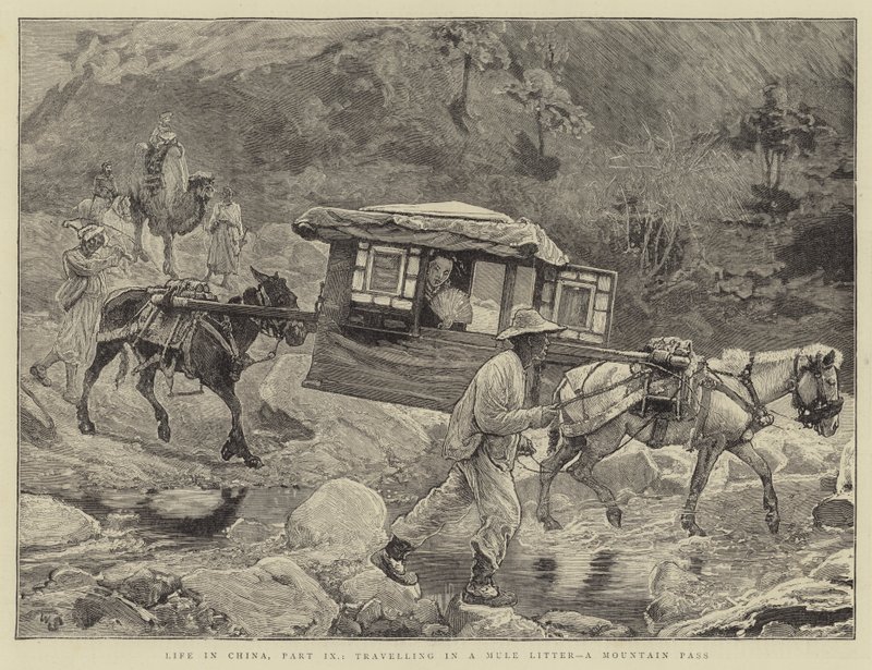 La vie en Chine, partie IX, voyage en litière de mule, un col de montagne - William Small