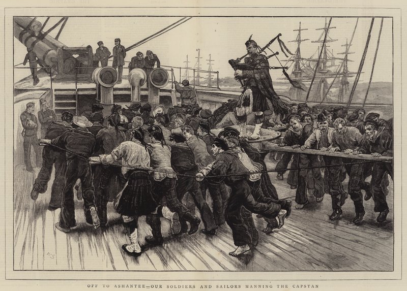 En route pour Ashantee, nos soldats et marins manœuvrant le cabestan - William Small
