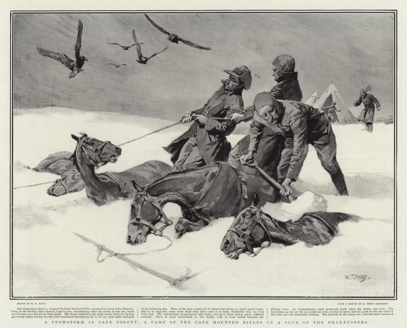 Une tempête de neige au Cap, un camp des Cape Mounted Rifles sur un éperon du Drakensberg - William T. Maud