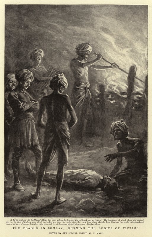 La peste à Bombay, incinération des corps des victimes - William T. Maud