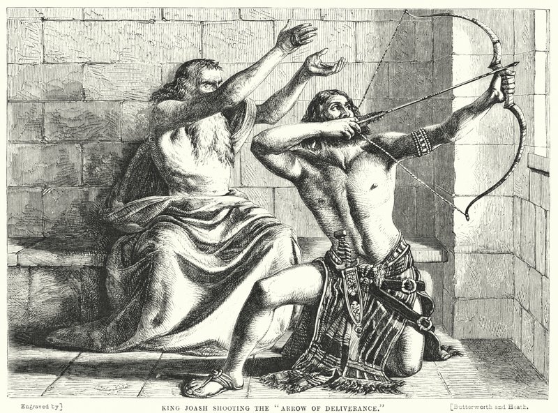 Le roi Joas tirant la flèche de la délivrance (gravure) - William (after) Dyce