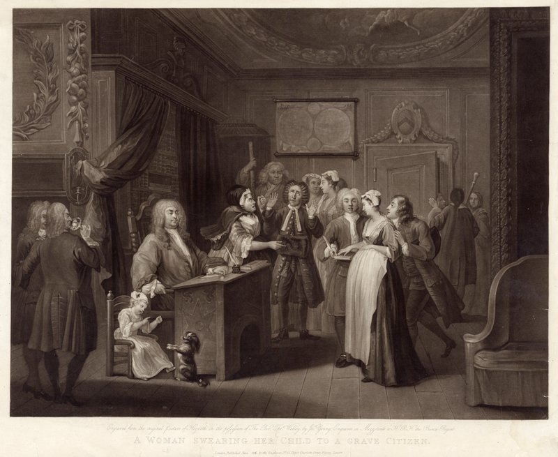 Une femme jurant son enfant à un citoyen grave (mezzotinte) - William (after) Hogarth