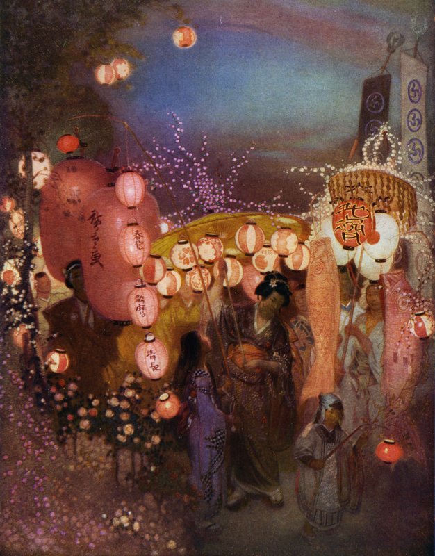 Femmes et enfants avec des lanternes lors d
