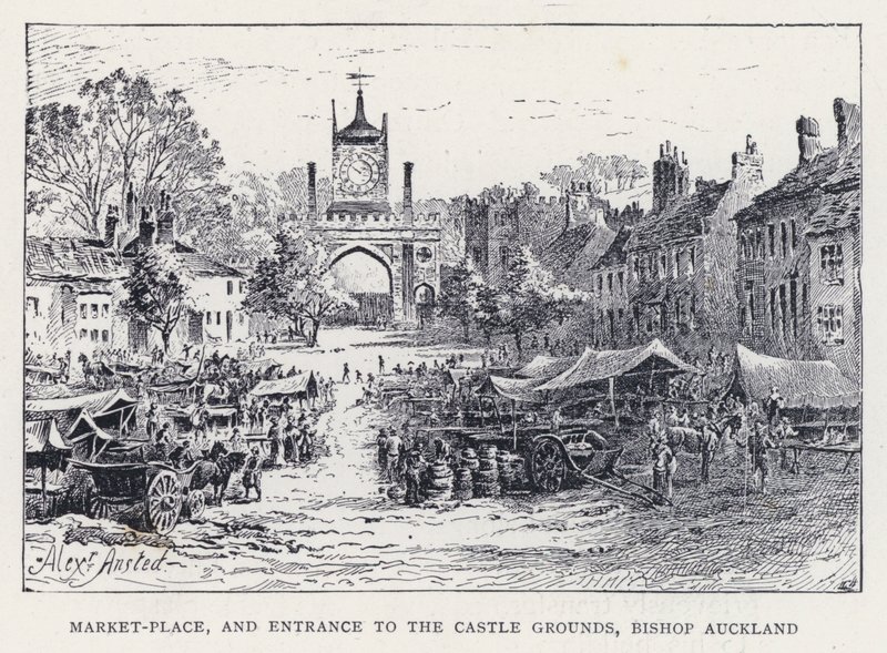 Place du Marché et Entrée des Jardins du Château, Bishop Auckland - William Alexander Ansted