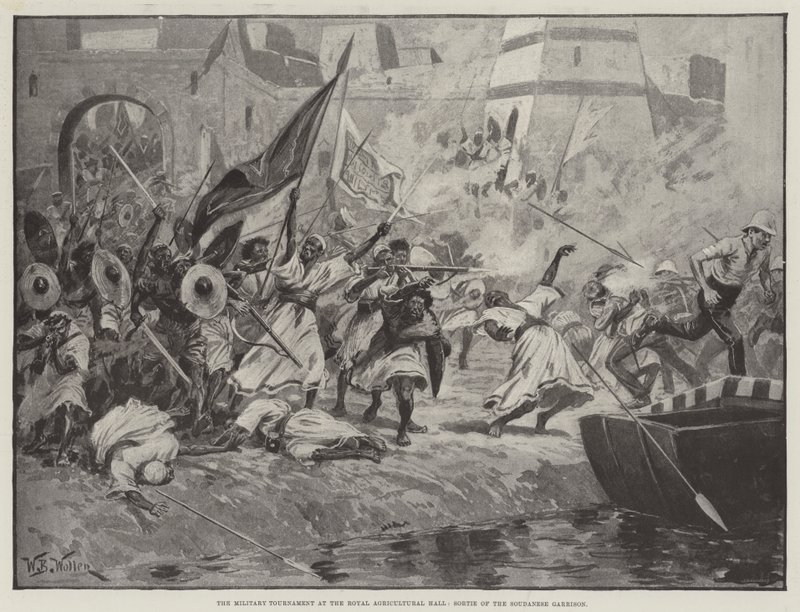 Le Tournoi militaire au Royal Agricultural Hall, Sortie de la garnison soudanaise - William Barnes Wollen