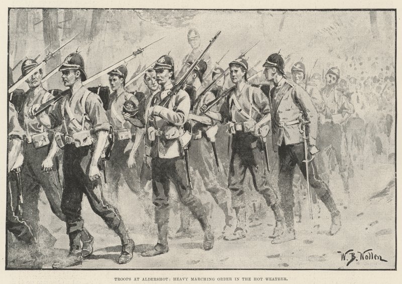 Troupes à Aldershot, ordre de marche lourd par temps chaud - William Barnes Wollen
