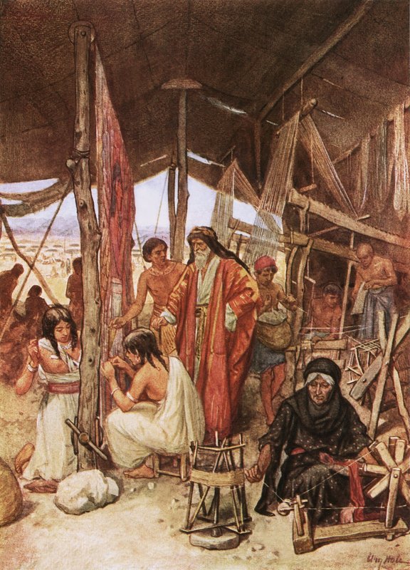 Moïse inspectant le tissage et la broderie des tentures du Tabernacle - William Brassey Hole