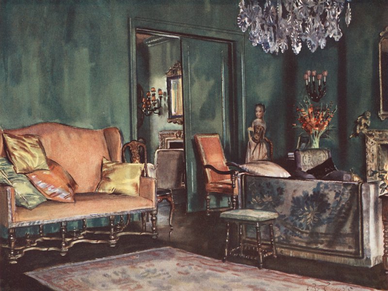 Décoration intérieure : Un salon avec des murs verts - William Bruce Ellis Ranken
