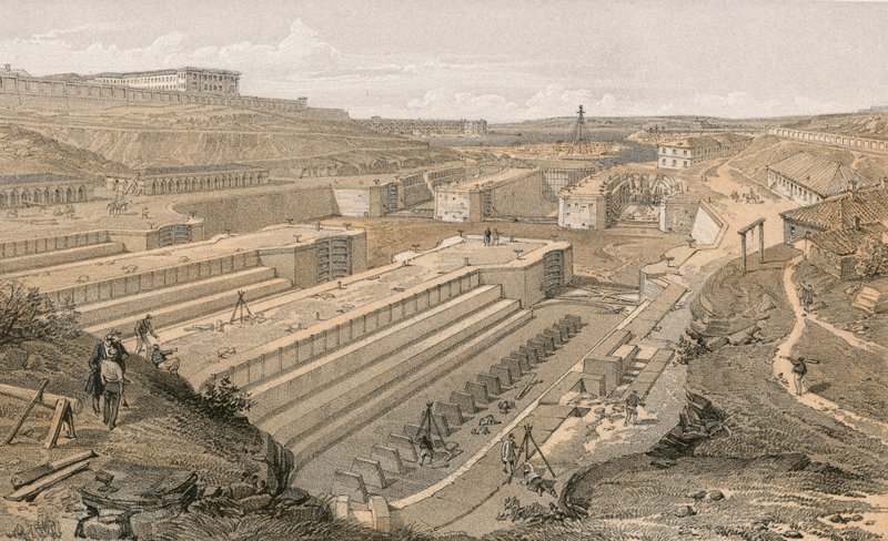 Docks à Sébastopol avec ruines du Fort Saint-Paul - William Crimea Simpson