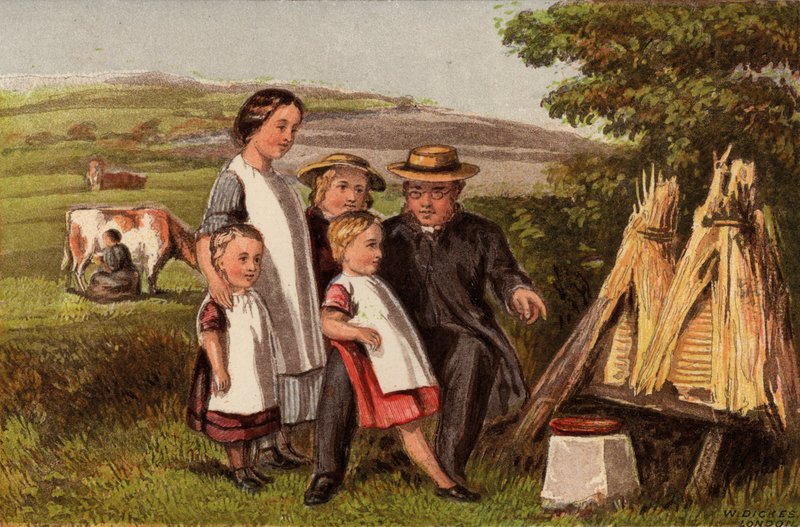 Industrie : famille à la campagne avec des ruches (chromolithographie) - William Dickes