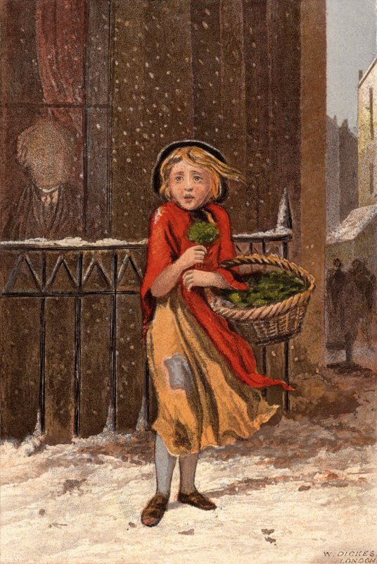 Pauvre fille vendant du cresson dans une rue enneigée - William Dickes