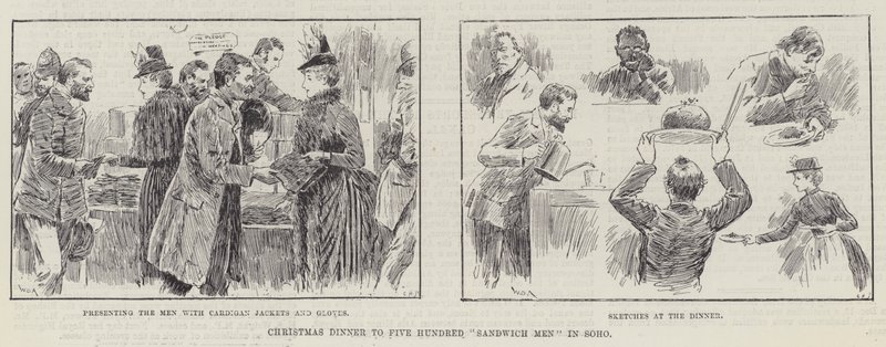 Dîner de Noël pour cinq cents hommes-sandwichs à Soho - William Douglas Almond