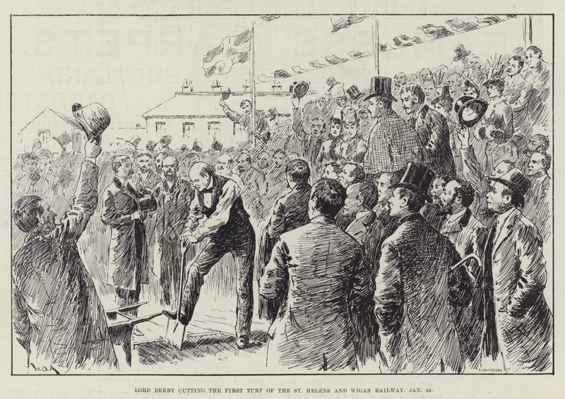 Lord Derby coupant le premier gazon du chemin de fer de St Helens et Wigan, 28 janvier - William Douglas Almond