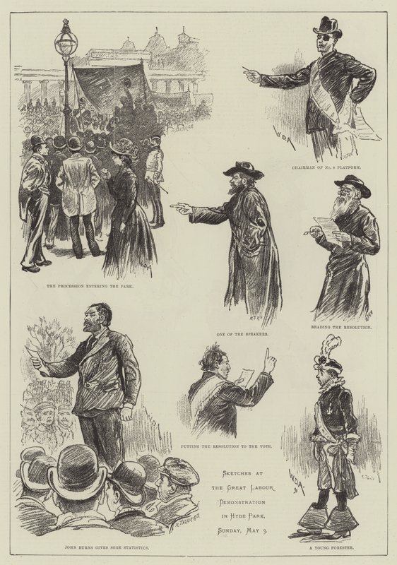 Croquis lors de la grande manifestation ouvrière à Hyde Park - William Douglas Almond