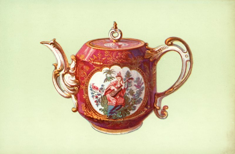 Théière, Chelsea, couleur bordeaux, avec figures d