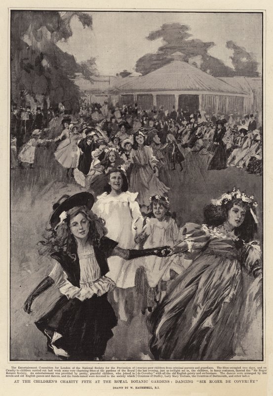 À la fête de charité des enfants aux jardins botaniques royaux, dansant Sir Roger de Coverley - William Hatherell