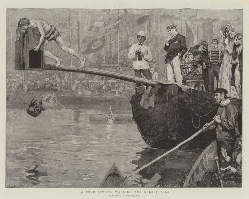 Sports portuaires, marcher sur le mât glissant - William Hatherell