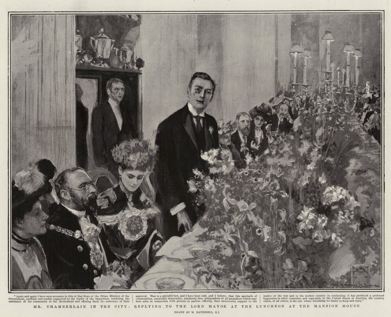 M. Chamberlain dans la ville, répondant au Lord Maire lors du déjeuner à Mansion House - William Hatherell