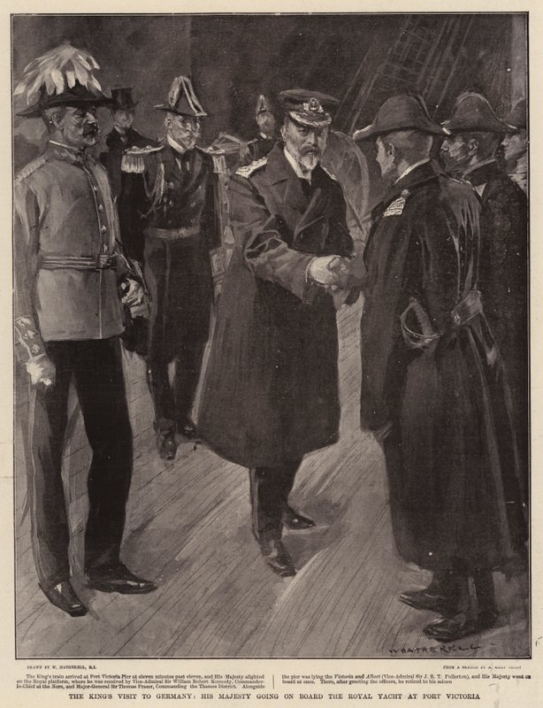 La visite du roi en Allemagne, Sa Majesté embarquant à bord du yacht royal à Port Victoria - William Hatherell