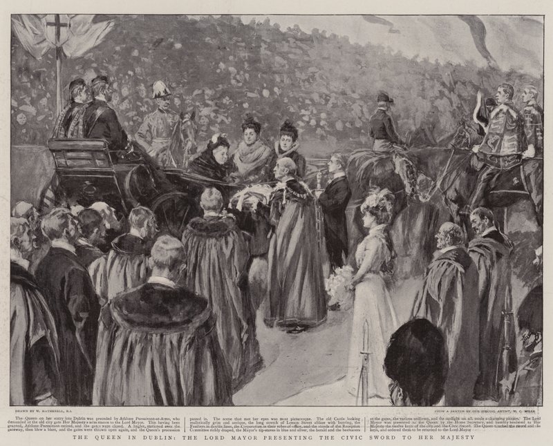 La reine à Dublin, le maire lui présentant l