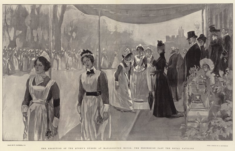 La Réception des infirmières de la Reine à Marlborough House, le défilé devant le pavillon royal - William Hatherell