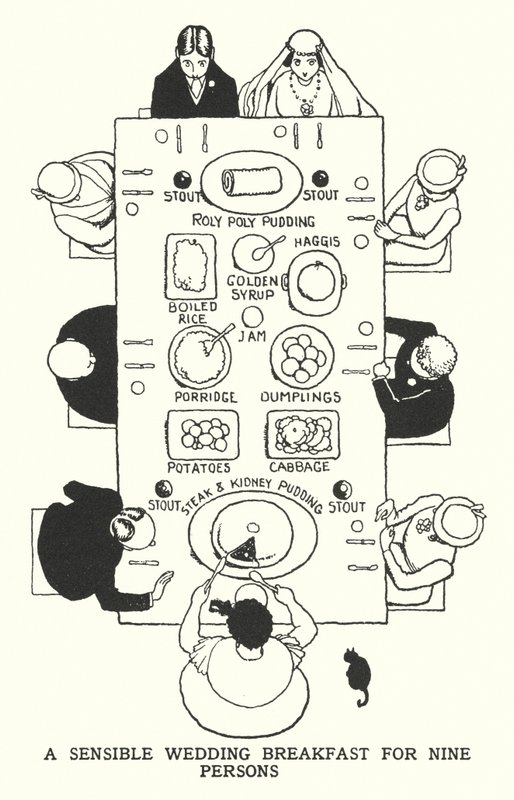 Un petit-déjeuner de mariage raisonnable pour neuf personnes - William Heath Robinson