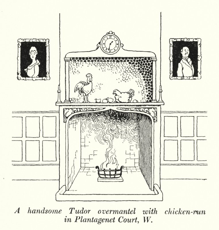 Un beau manteau Tudor avec poulailler à Plantagenet Court, W - William Heath Robinson