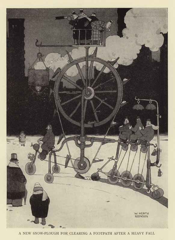 Un nouveau chasse-neige pour dégager un trottoir après une forte chute de neige - William Heath Robinson