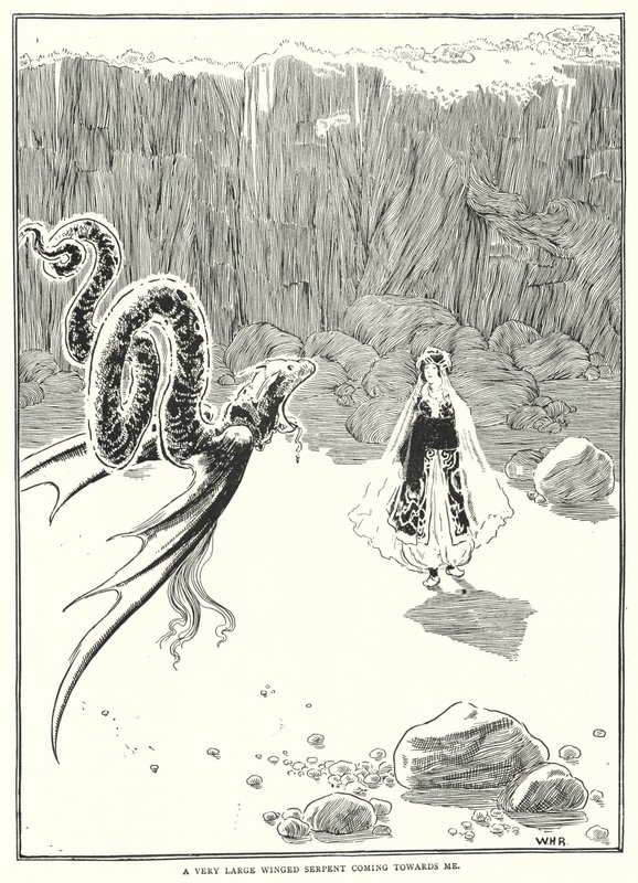 Un très grand serpent ailé venant vers moi - William Heath Robinson
