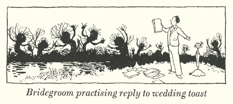 Le marié pratiquant la réponse au toast de mariage - William Heath Robinson