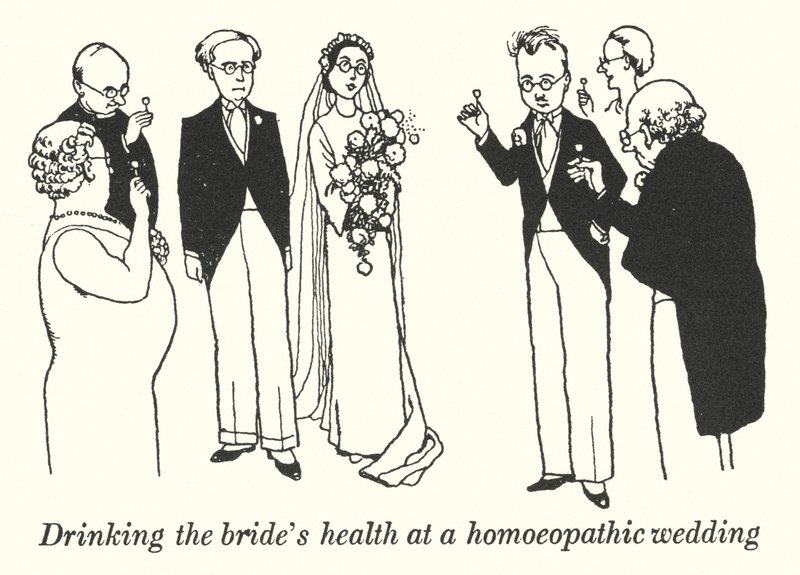 Porter un toast à la santé de la mariée à un mariage homéopathique (lithographie) - William Heath Robinson