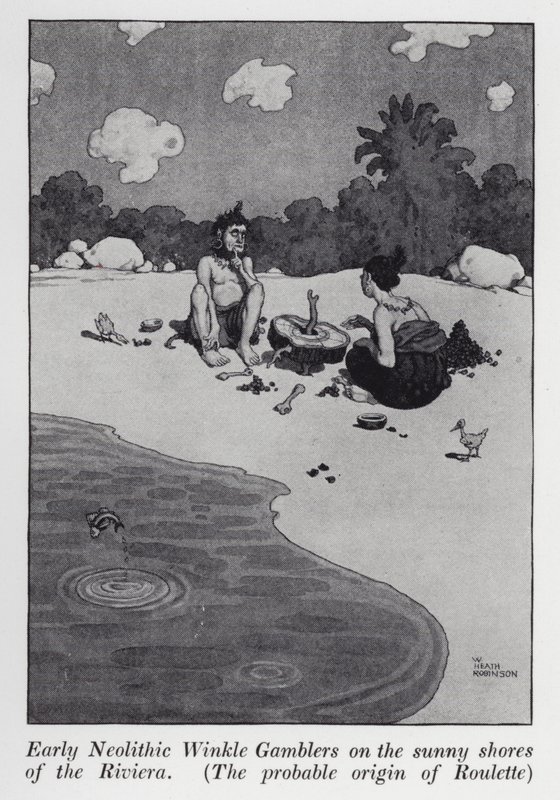 Joueurs de Winkle néolithiques sur les rives ensoleillées de la Riviera, origine probable de la roulette - William Heath Robinson