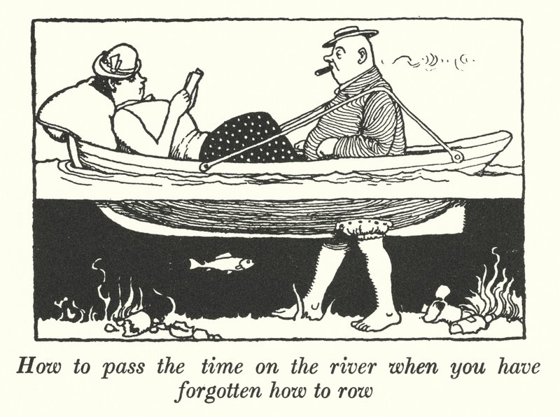 Comment passer le temps sur la rivière quand on a oublié comment ramer (lithographie) - William Heath Robinson