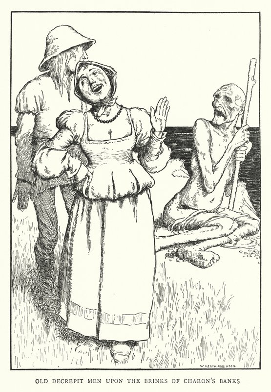 Vieux hommes décrépits sur les rives de Charon - William Heath Robinson