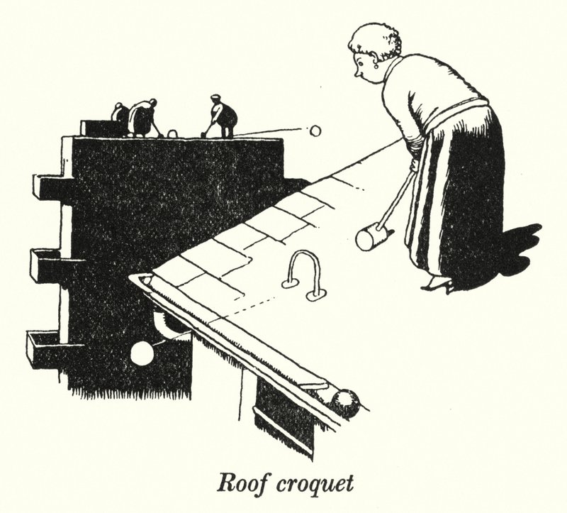 Croquet sur le toit (lithographie) - William Heath Robinson
