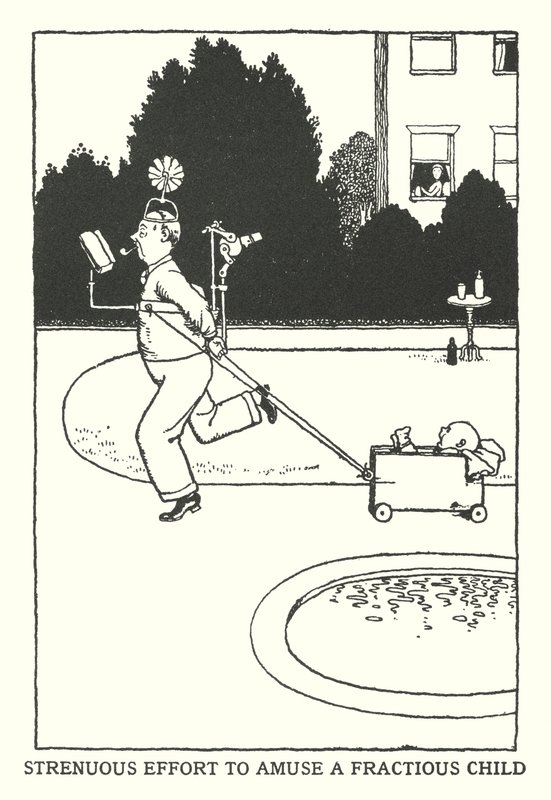 Effort intense pour amuser un enfant capricieux (lithographie) - William Heath Robinson