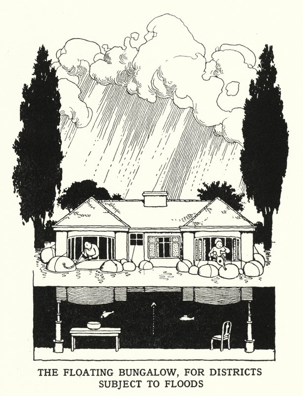 Le bungalow flottant, pour les districts sujets aux inondations - William Heath Robinson